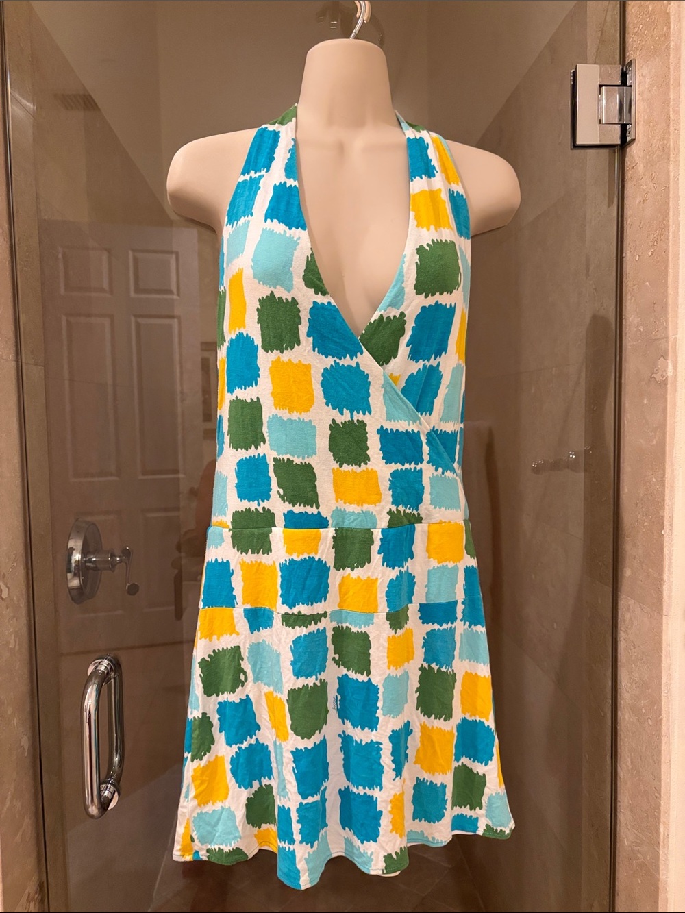 Milly of New York Teal, Yellow & Green Halter Mini Dress